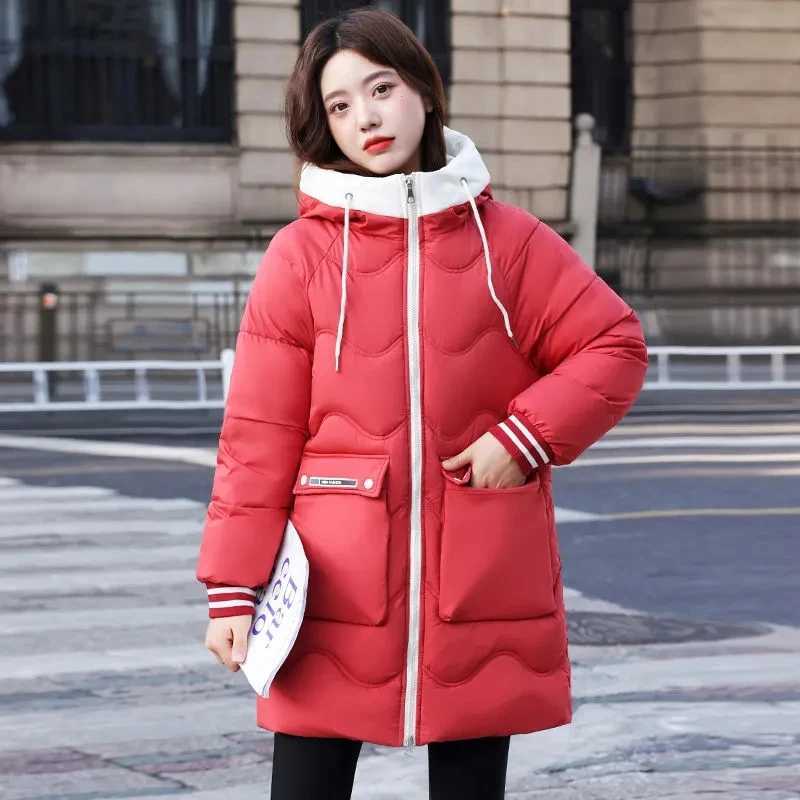 Long Winter Jacket Plus Size Loose Down Coton Coat Thicken Warm Padded Puffer Parkas Womens Casual Hooded Outwear Windproof CoatX241019