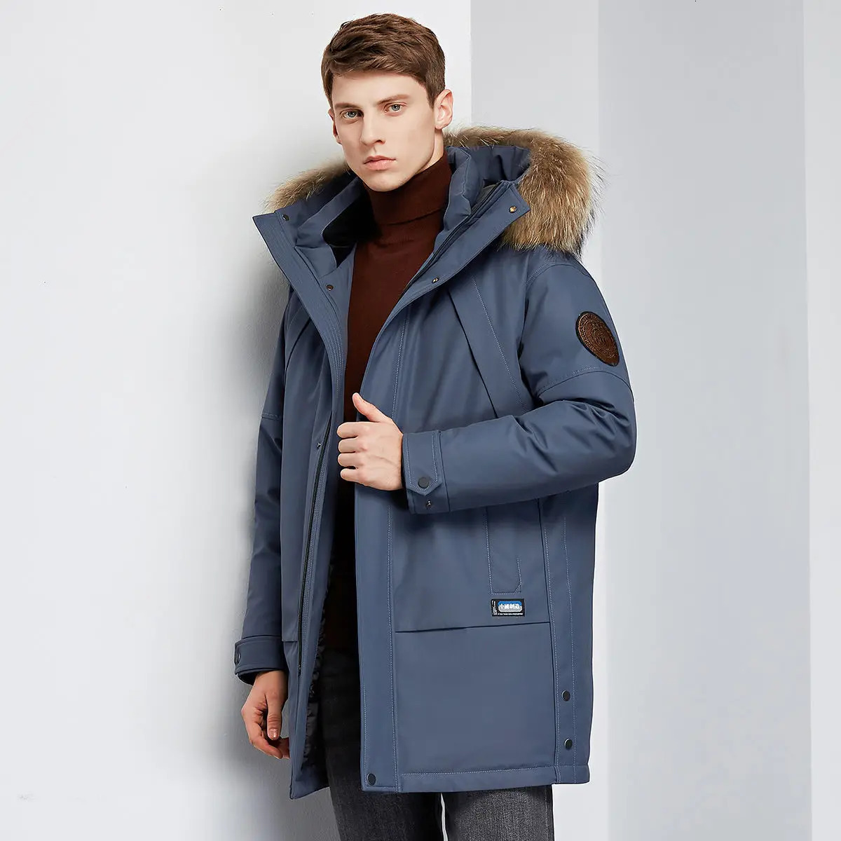 Winter Boutique Fashion Thickened Warm Mens Casual Hooded Fur Collar Down Jacket High end Mens Down Jacket ArmyGreen 241018