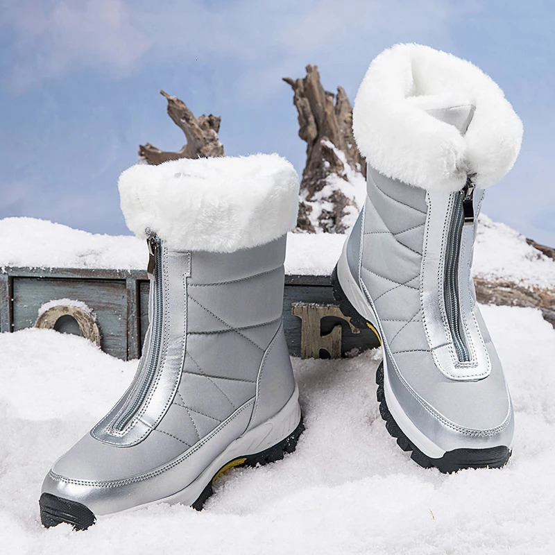 Winter Womens Snow Boots Non-slip Outdoor Waterproof Women Keep Warm Boots Botas Mujer Zipper Female Cotton Boots Plus Size 42 241010