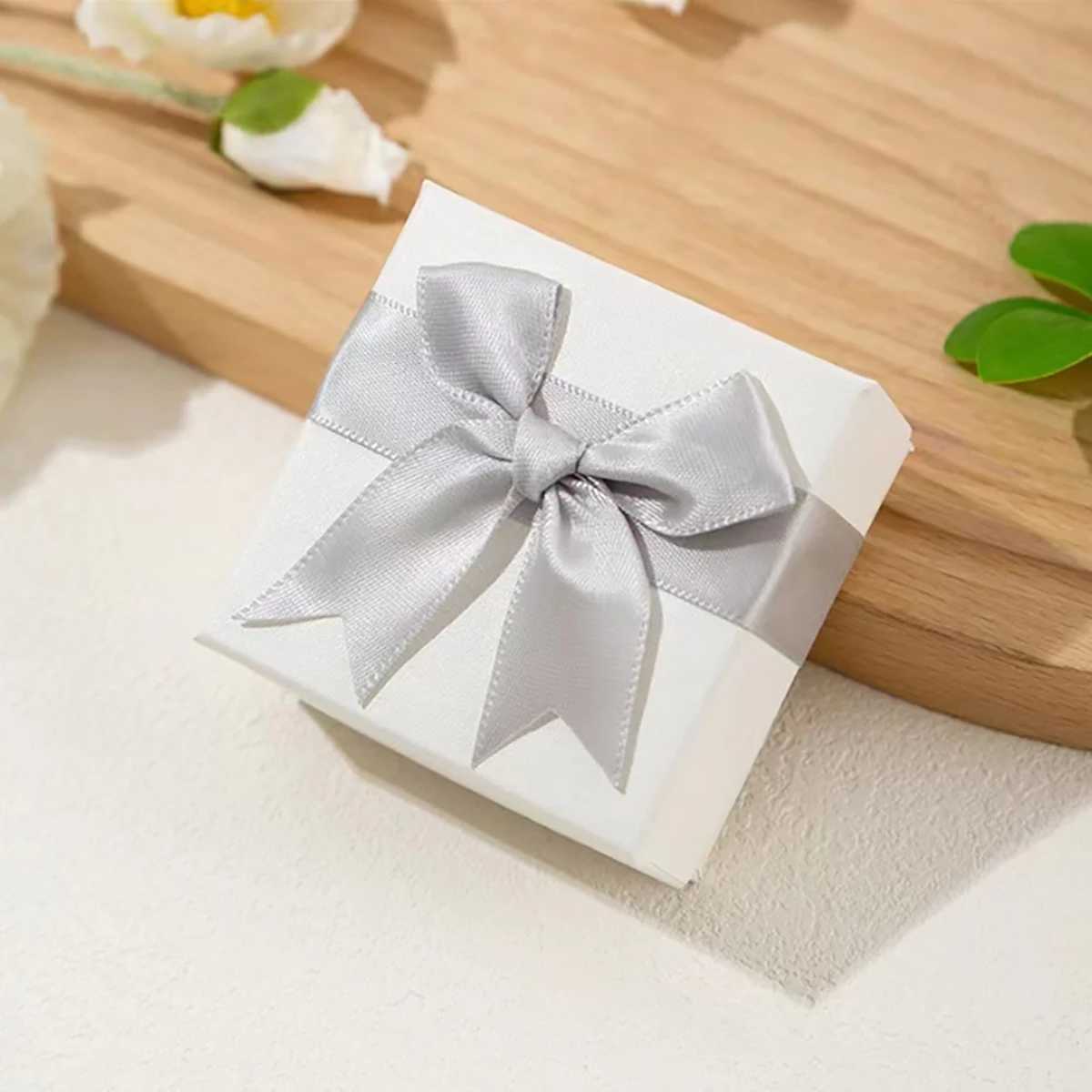 1Pc - Elegant gray satin bow jewelry gift box with lid suitable for jewelry storage boxes of earrings necklaces and rings W241019
