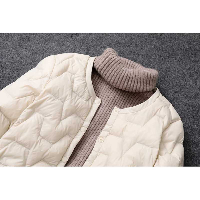 2024 New Winter Women Long Down Coat Ultralight Collarless Duck Down Jacket Female Padded Parkas O-Neck Puffer OvercoatX241019