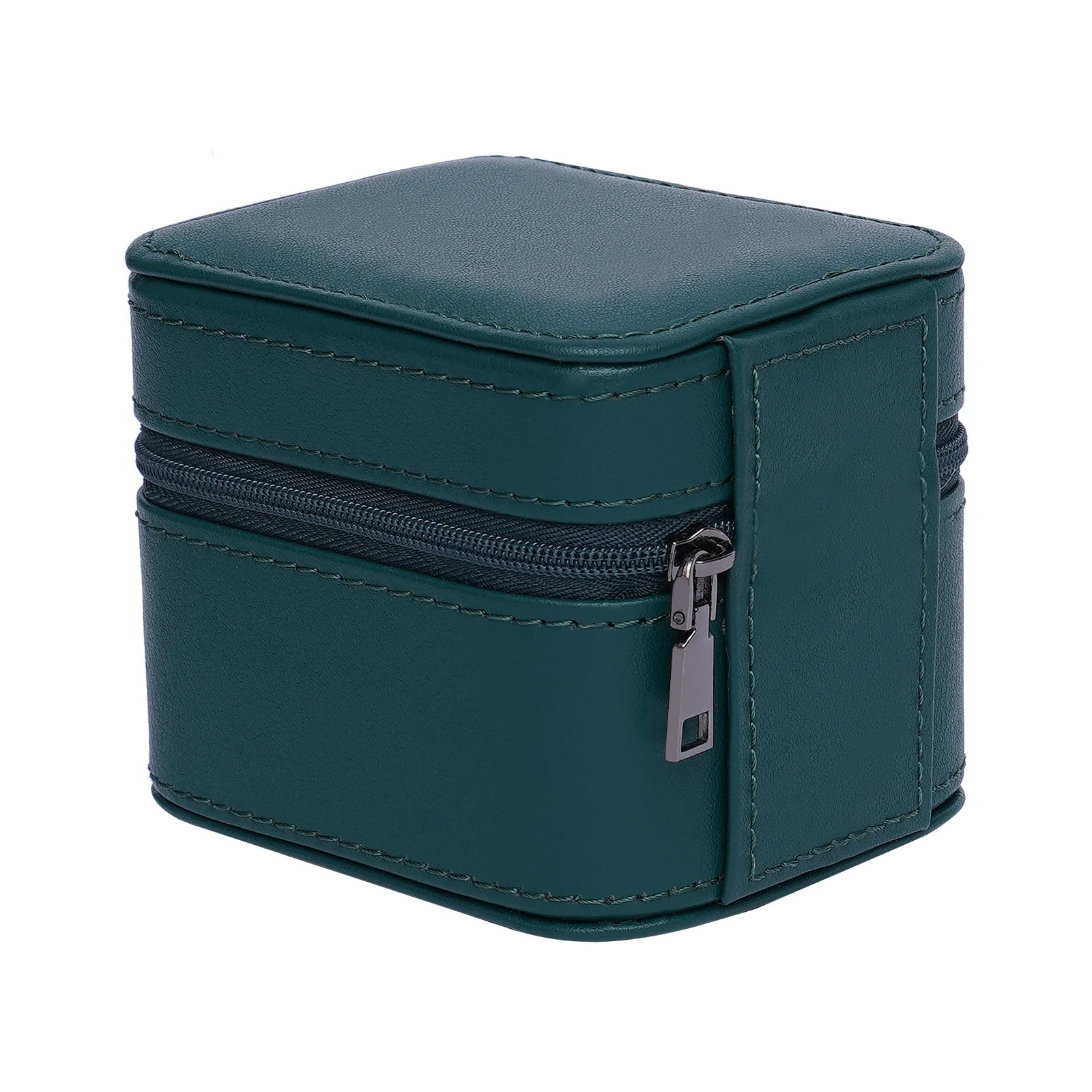 Green watch storage box with metal zipper and detachable pillow flannel lining for jewelry display box 241018