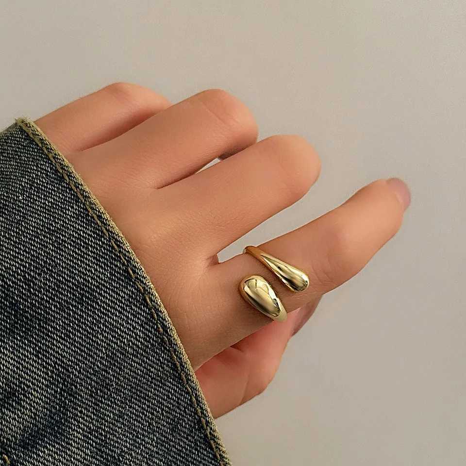 Stainless steel minimalist ring suitable for women trend gold smooth double ball beads open ring aesthetic jewelry couple gift Y241019