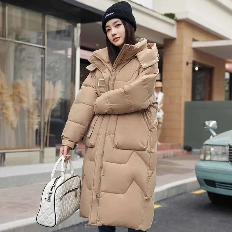 2023 New Winter Long Down Cotton Jacket For Women Zipper Hooded Parkas Coat Female Loose Padded Thicken Warm Snow Wear JacketsX241019