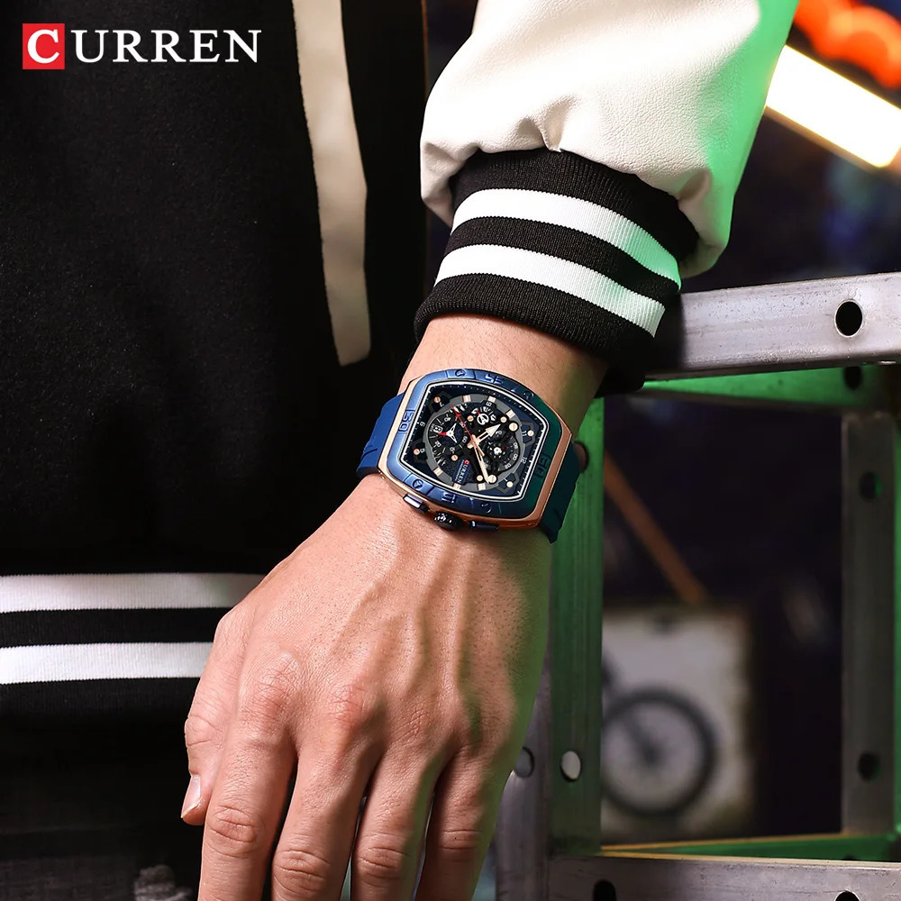 CURREN y sports quartz watch mens color multifunctional Tonneau with automatic date 241009