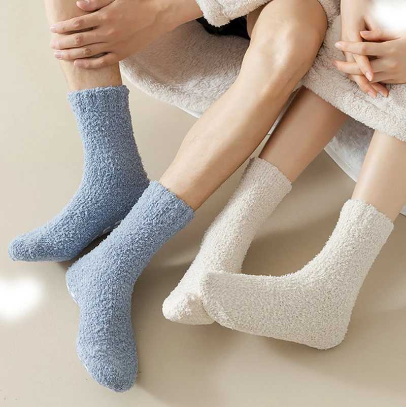 Winter Warm Coral Fleece Fluffy Socks Indoor Floor Slipper Women Socks Thicken Plush Candy Color Home Sleep Socks Christmas GiftXJ241019
