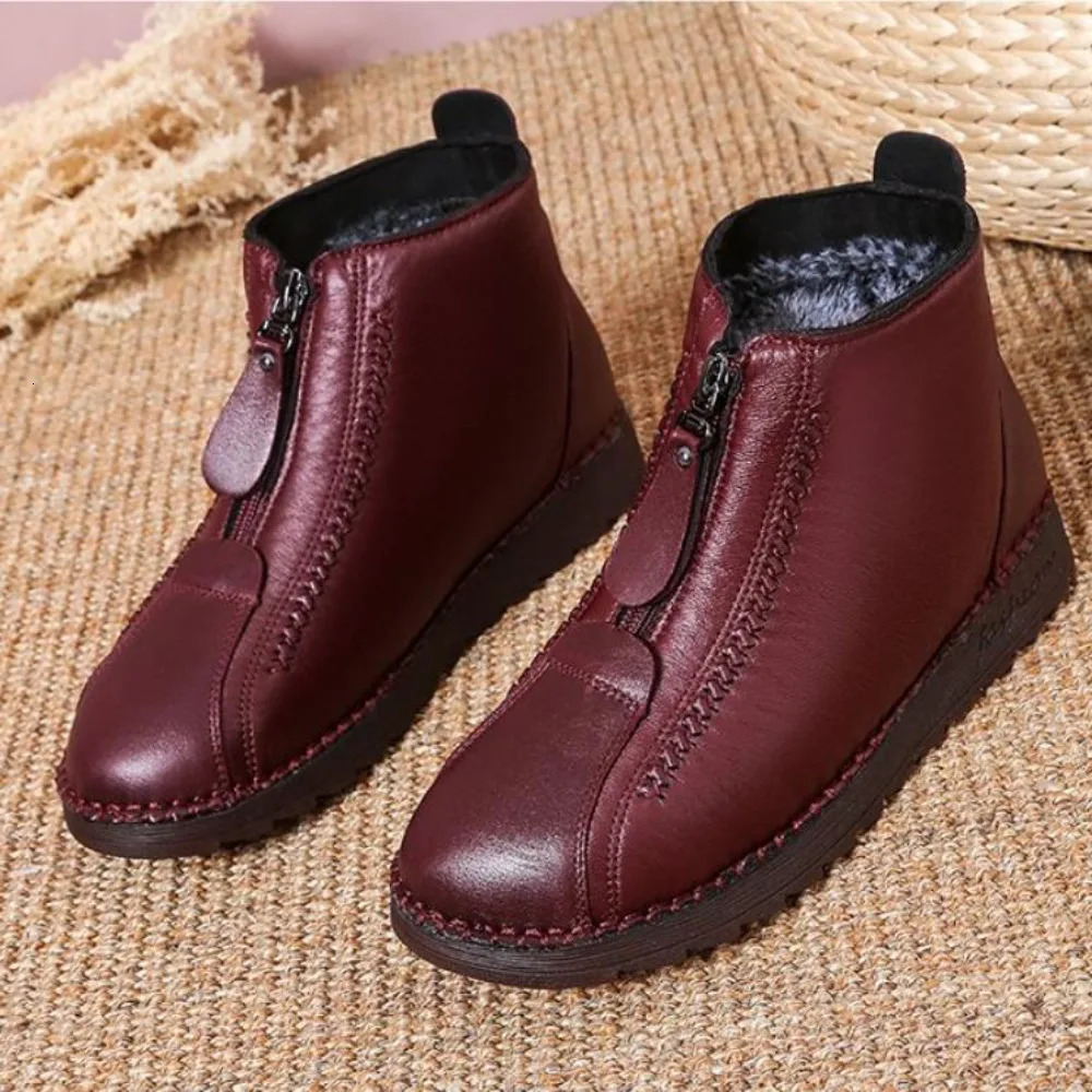 Winter womens ankle boots fashionable and warm mothers boots flat bottomed comfortable non slip front zipper closure womens shoes 241018 ww