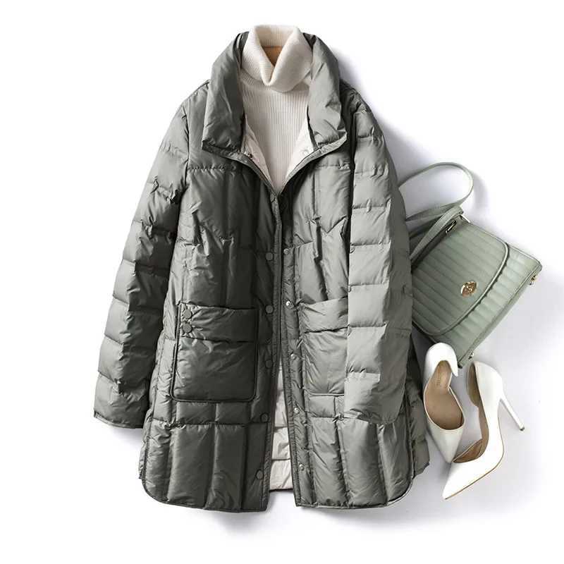 Top Grade Women Puffer Jacket 2023 New Winter Lightweight 90% White Duck Down Fashion Warm Casual Loose Female X-Long ParkaX241019