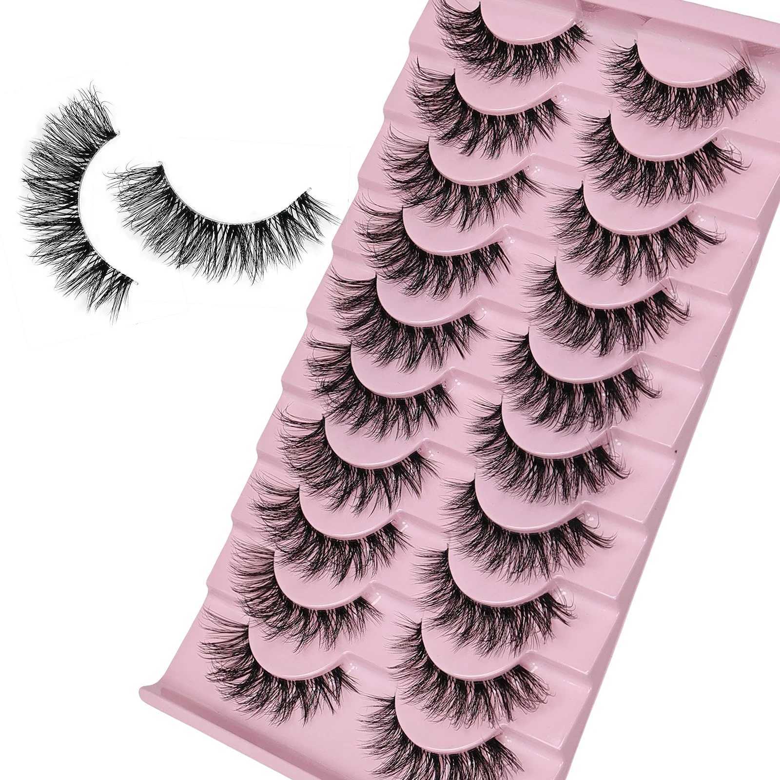 10 Pairs Natural Fluffy False Eyelashes Wispy Lashes 3D Volume Strip Lashes D Curl Fake Eyelashes with Clear Band Eye LashesXJ241019