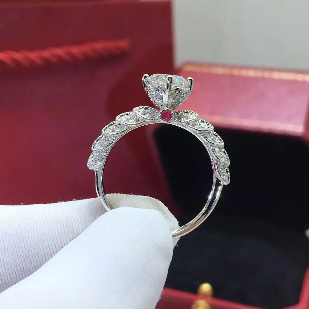 Silver Rings for Women With Side Red Stones Round Engagement Wedding Ring 241010