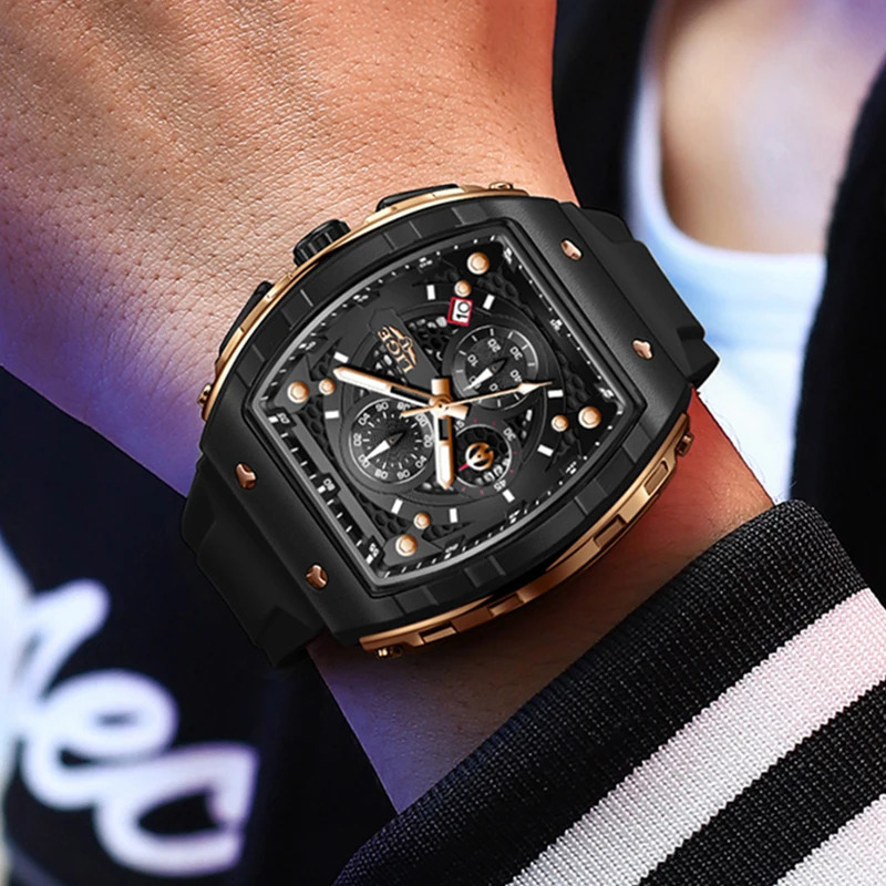 LIGE Top y Mens Watch Fashion Square Waterproof Quartz Military Sports Timing Montre Homme 241009