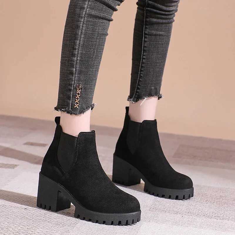 New Winter Casual Comfortable Thick Bottom Dome Black Sexy Elegant Warm Square Heel Womens Short Boots 2024 Y241019