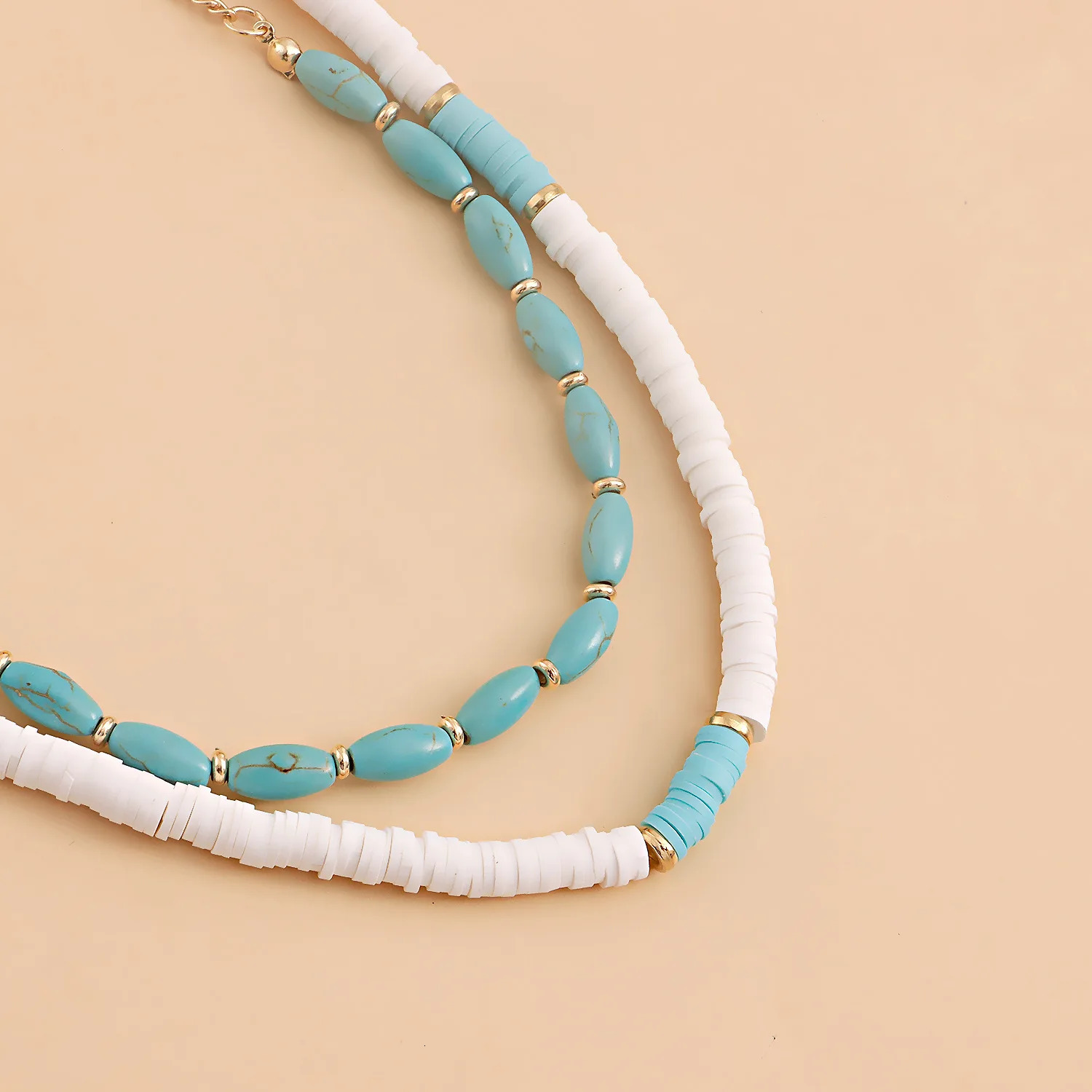 Renya Ethnic Calais Stone Necklace Heart shaped Stone Pendant Necklace Polymer Clay Bead Layered Necklace 241018