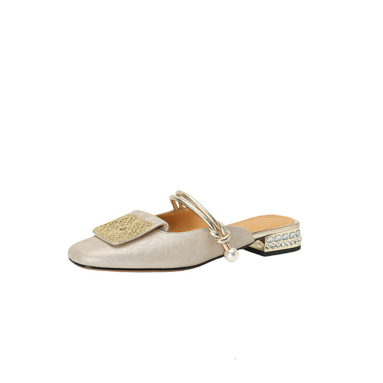 Xiaoxiangfeng Chinese Style Thick Heeled Half Slippers Women In Summer Fashion Shallow Mouth Versatile Square Heel Back Empty Single Sandals For Ddmyw