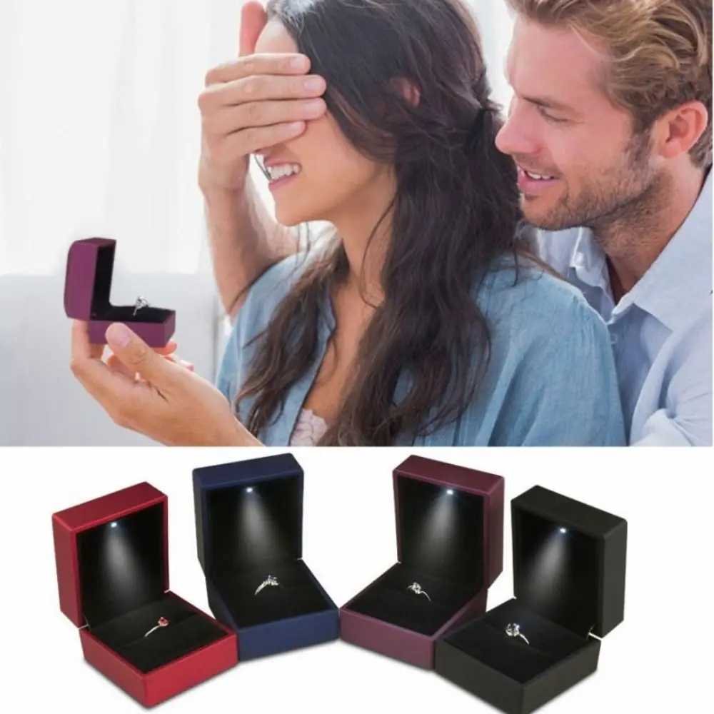 LED Ring Earring Box Pearl Treasure Box Engagement Wedding Mens Gift Box W241019