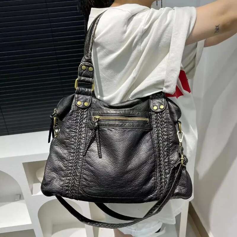 Women's Fashionable, Elegant, Retro Y2k Spicy Girl Motorcycle Bag, Large Capacity Washed Old Style Slng Shoulder Handbag