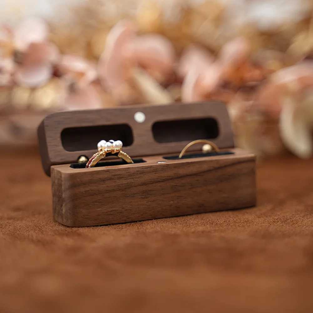 Vintage Walnut Wedding Ring Box Necklace Earring Storage Box Gift Display Packaging Small Jewelry Organizer W241019