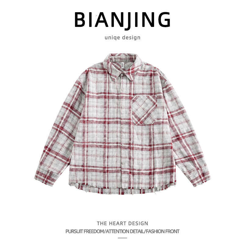 shanshi Men's shirts American in color blocked plaid lapel shirt men's and women's outerwear trendy brand loose casual handsome versati