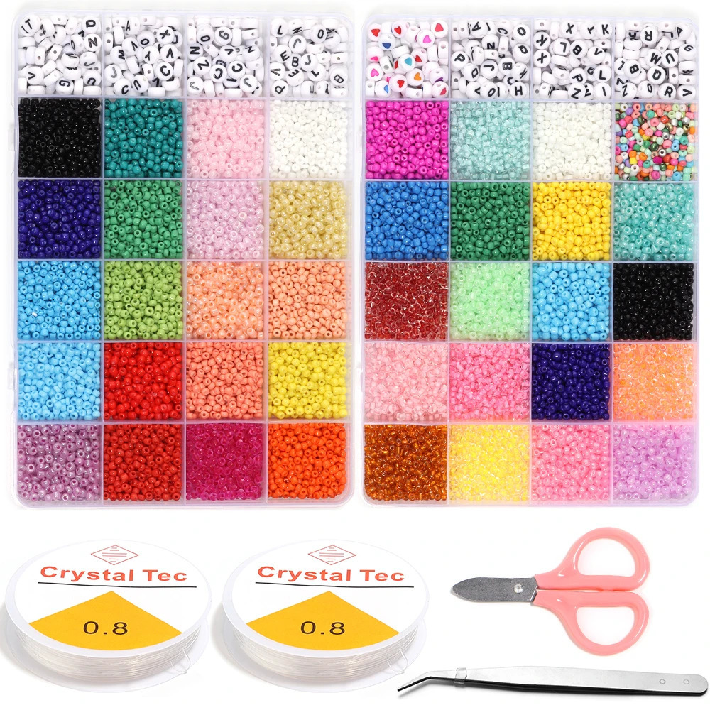 24 mesh glass beads letter bead set for jewelry making DIY bracelet earring bead set with rope Czech charm glass bead set 241018
