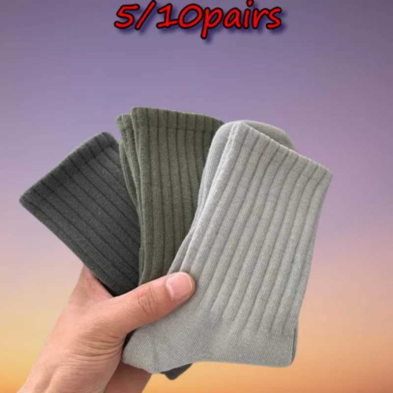 5/10 Pairs Fashion Black White High Quality Socks Sport Autumn Winter Male Breathable Solid Color Long Middle High Tube SocksXJ241019