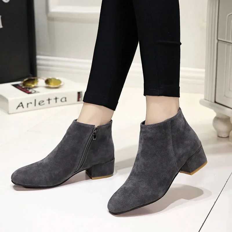 Ankle Boots Womens Autumn 2024 Short and Fat High Heels Full Match Short Botas Solid Size Zipper Womens Shoes Casual Black Botas Para Dama Y241019