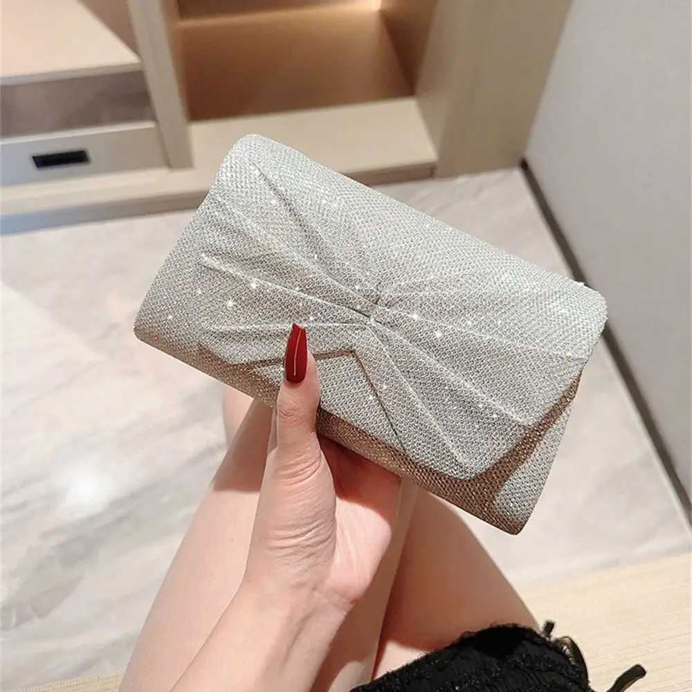 Fashion luxury sequin clutch evening bag flash banquet handbag womens chain shoulder bag silver dinner bag wedding party Y241019