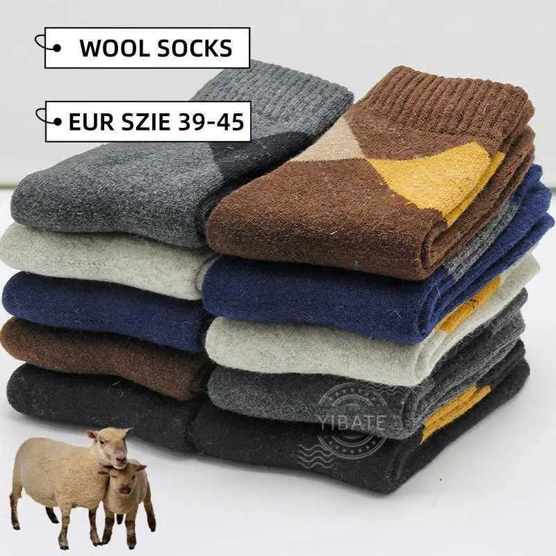 Winter Thick Warm Mens Merino Wool Socks Diamond Plaid Fashion Terry Socks High Quality Harajuku Retro Casual Socks For MenXJ241019