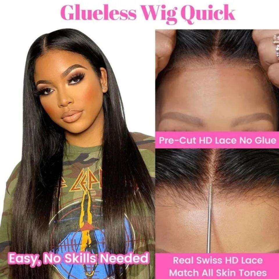 Glueless Wear Go Wig Brazilian Straight x HD Lace Closure Human Hair Ready To Pre Cut plucked Bling