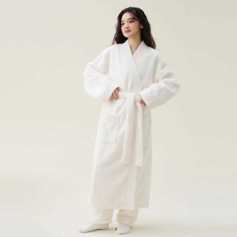 Autumn Winter New Couple Nightgown Coral Plush Plus Thick Plush Mens and Womens Extra Long Solid Causal BathrobeXJ241018