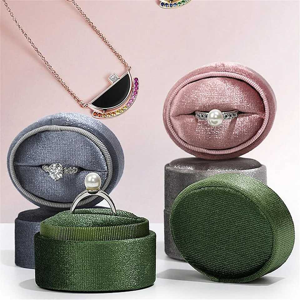 Flannel jewelry box oval ring box simple and exquisite velvet jewelry box double ring box for wedding gift packaging box W241019