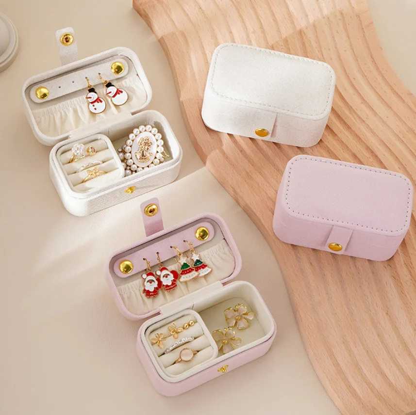 1 piece Pu leather jewelry box simple ring necklace earring storage daily travel portable storage box fashionable womens clothing gift W241019