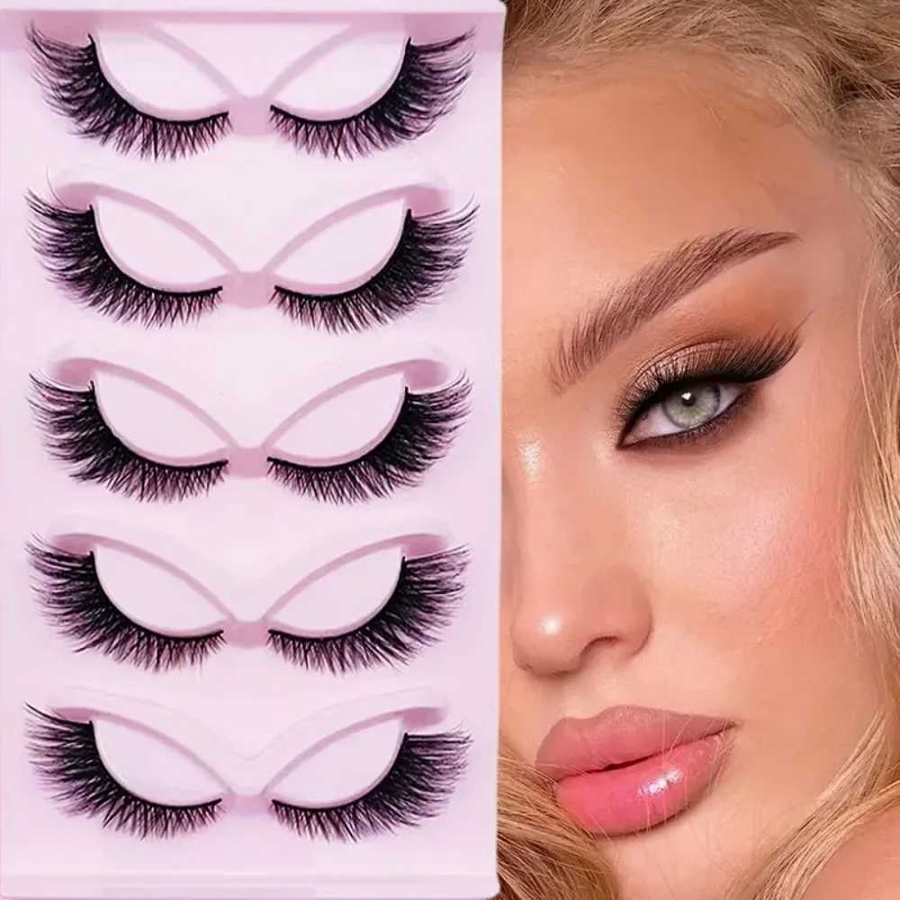5 Pairs Cat Eye Lashes 24mm Wispy Fake Lashes Fluffy Cat Eye Lashes Extensions False EyelashesXJ241019