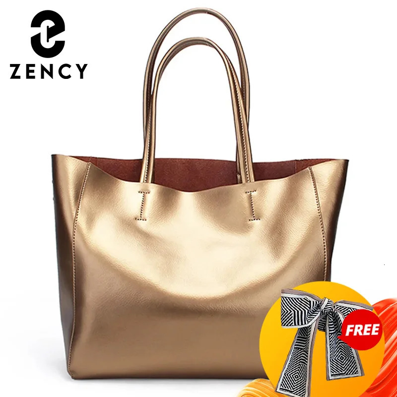 Zency Gold Womens Shoulder Bag 100% Genuine Leather Large Capacity Handbag Elegant Womens Messenger Cross Body Fashion 241018