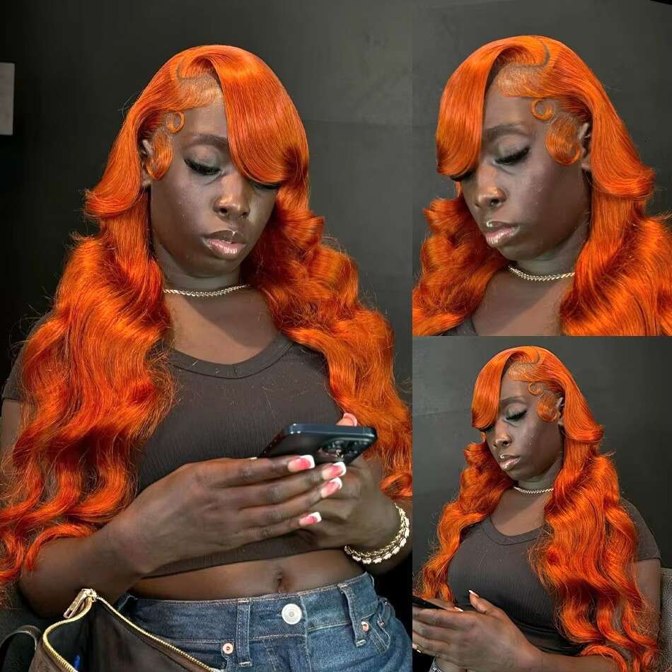 Melodie 220% 30 32 Inches Body Wave Ginger Orange 13x6 Transparent Front Human Wigs 13x4 Lace Frontal Remy Hair Wig