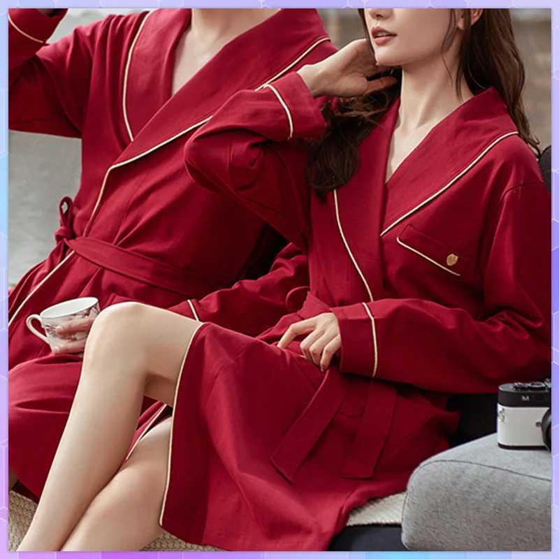 Lovers Mens Cotton Bathrobe Kimono Robe Womens Dressing Gown Nightgown Couple Sleepwear Nightgown Spring Autumn Wedding DressXJ241018