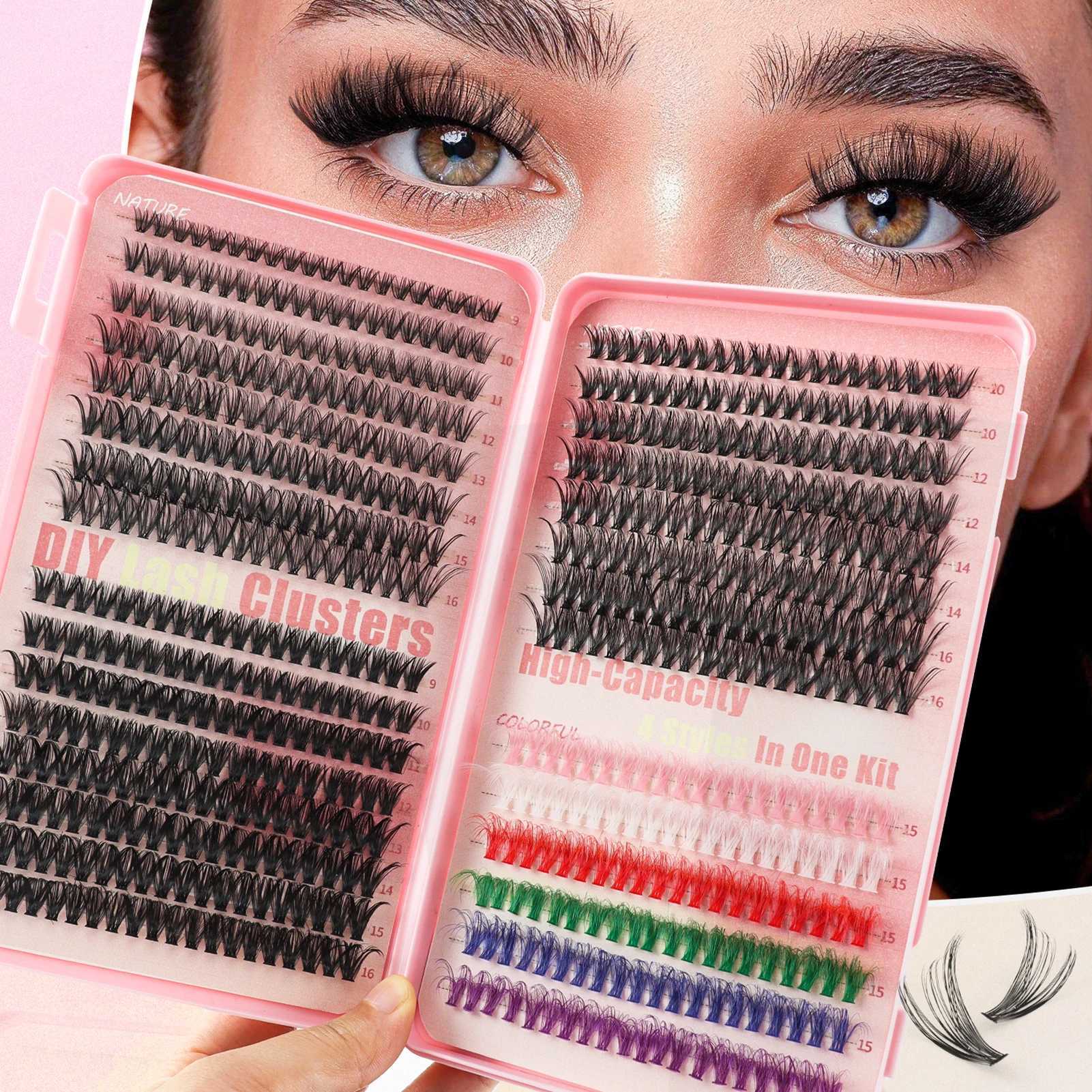 Colour Lash Clusters Kit hight volume Fluffy eyelash extenstions set 392/600 pcs False Eyelashes book halloween cosplay makeupsXJ241019