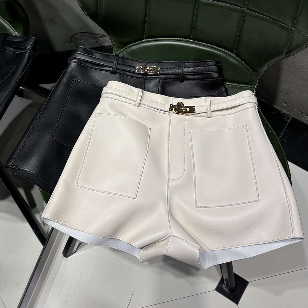 Yoloagain 2024 Autumn Fashion Real Women Sheepskin Leather Shorts Ladies