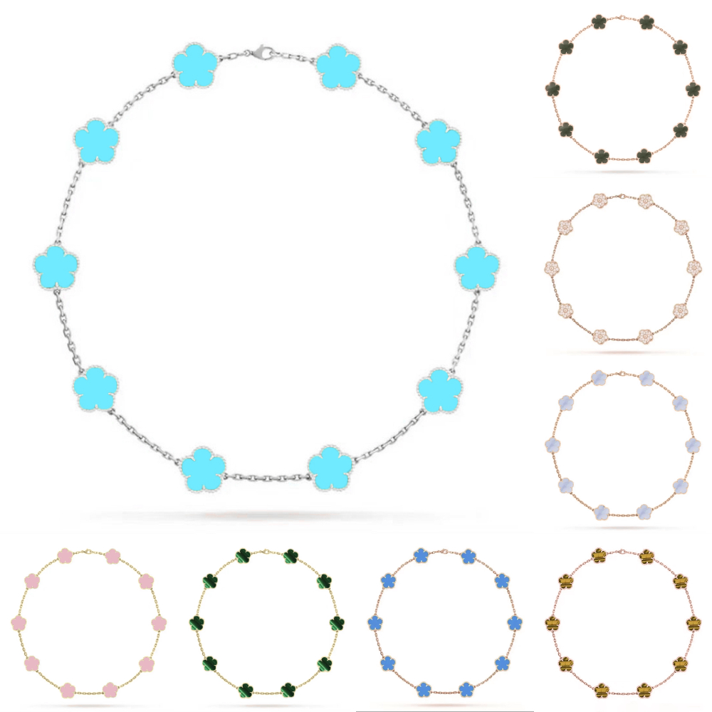 crystal 10 four leaf clover flower necklace luxury jewelry women long chain elegant sterling silver jewelry 925 necklaces designer mother of pearl Halloween gift