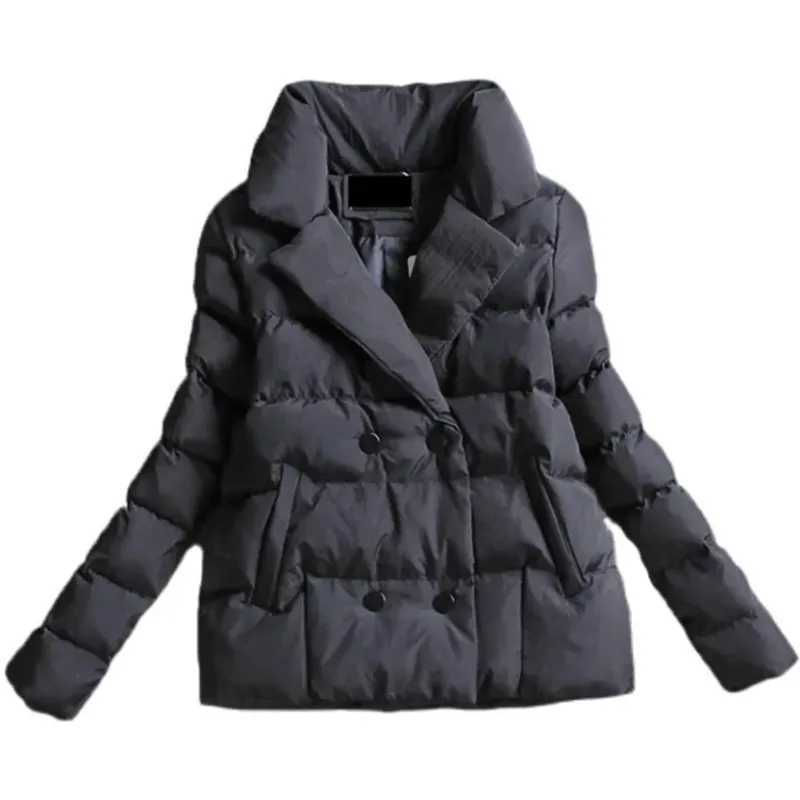 Autumn Winter Down Cotton-Padded Jacket Women 2023 New Short Fashion Suit Collar Outerwear Pure Colour Long Sleeve Coat FemaleX241019