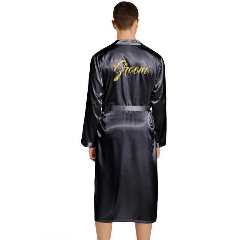 Wedding Groom Robe Men Home Wear Satin Sleepwear Long Sleeve Kimono Bathrobe Gown Male Bronzing Letter Loungewear NightdressXJ241018