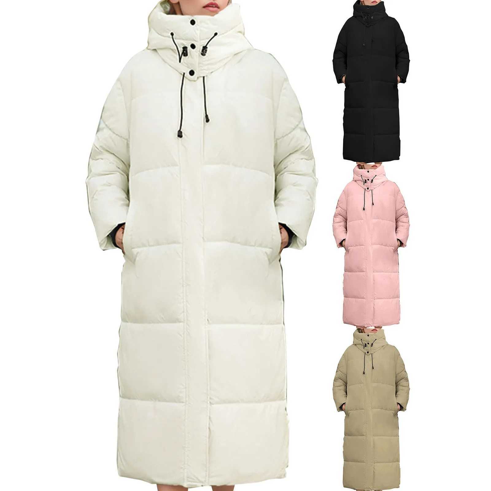 WomenS 2024 Winter Fashion Oversized Thicken Straight Long Coats Jackets Button Front Drawstring Hooded High Collar Down JacketX241019
