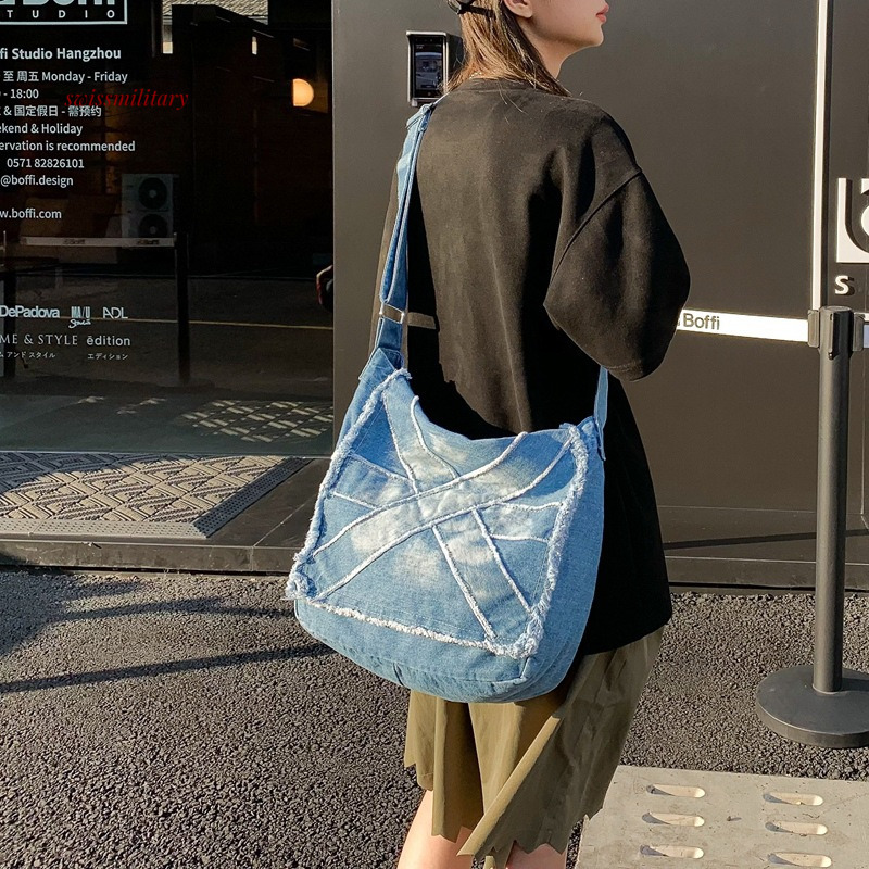 Western vintage denim crossbody for men and women commuting couple casual shoulder bag large capacity student backpack #33 swissmilitary