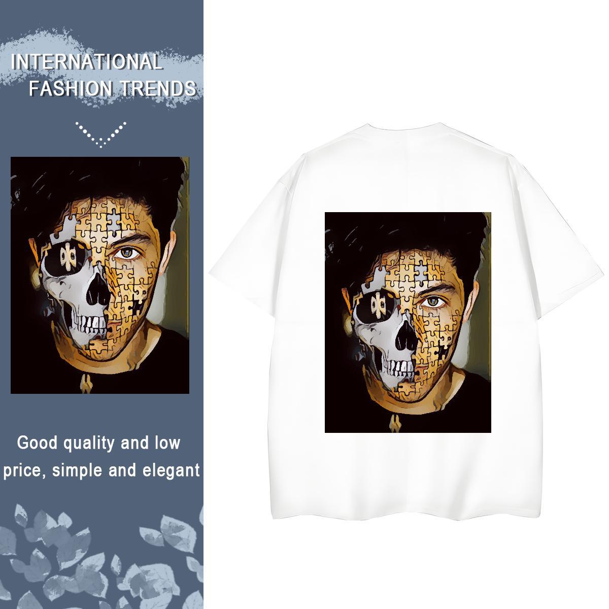 Stylist T shirt 230g Cotton Comfortable Hip Hop skull Tshirt for Man Woman Soft DIY Logo Tee Shirt