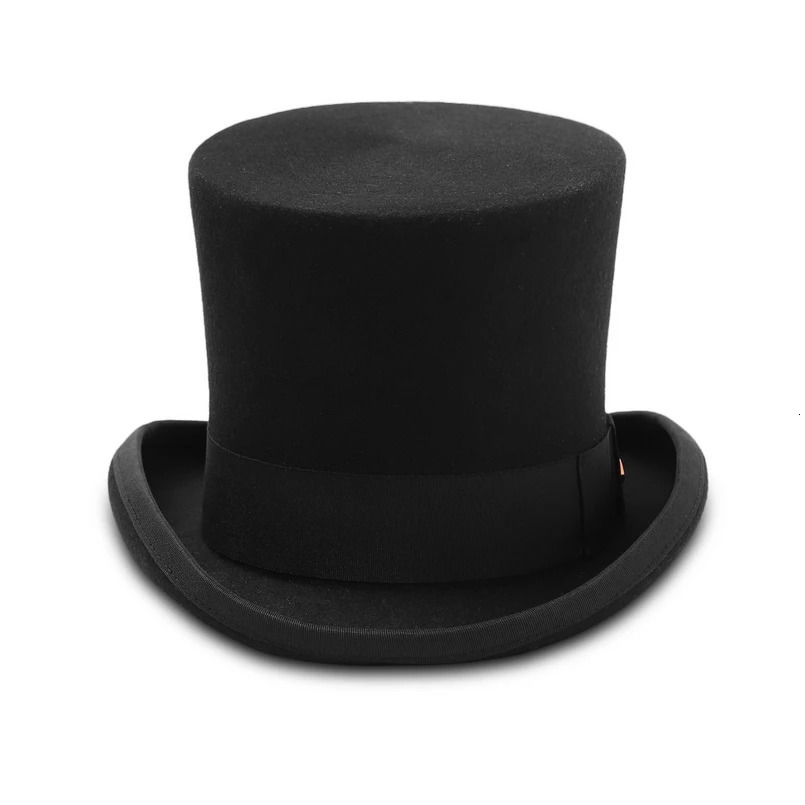 GEMVIE 17cm 100% wool felt mens top hat cylindrical high hat top crazy hat party costume Fedora Magic Theater hat 241018