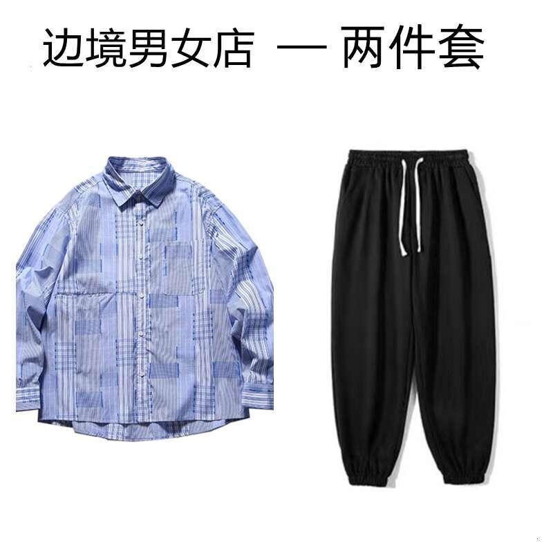 shanshi Men's shirts Spring Autumn plaid patchwork long sleeved shirt for men women loose casual fashionable versatile handsome trendy lapel jack