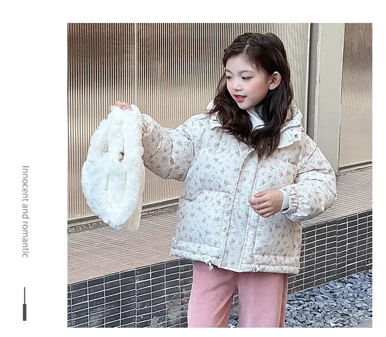 Winter clothing girls floral cotton jacket fashion childrens cotton jacket thick winter cotton jacket 241019