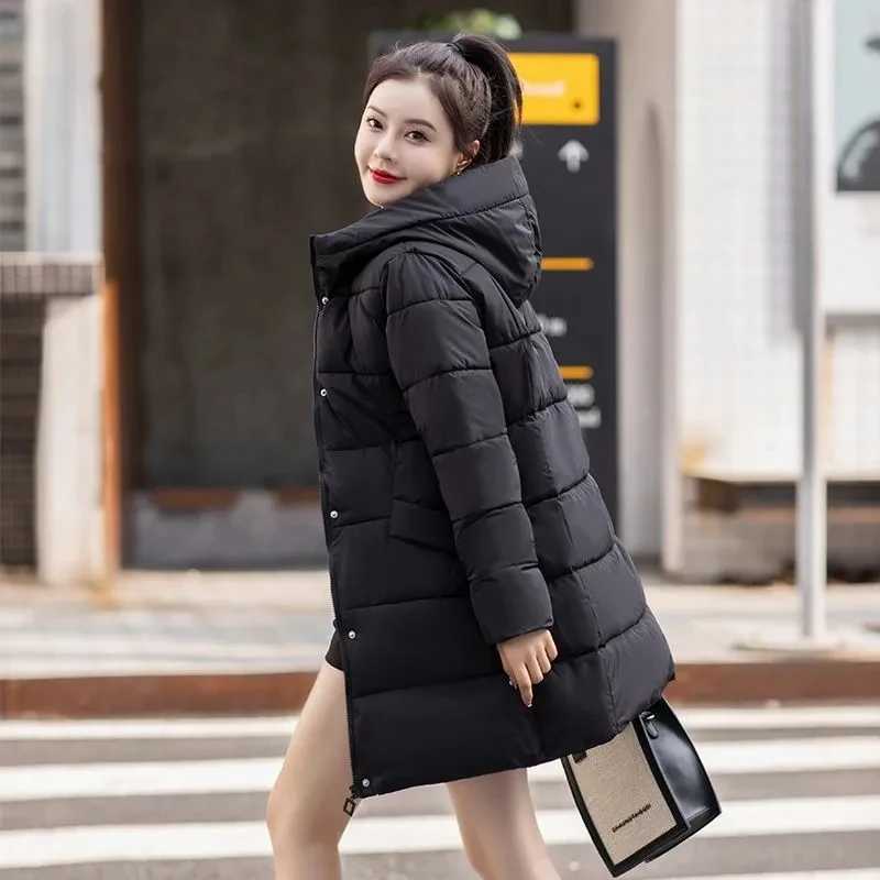 Womens Winter Thickened Jackets Heavy-Weight Coats Hooded Quilted Jacket Long Fitted Parka with Pockets Women down cotton coatX241019