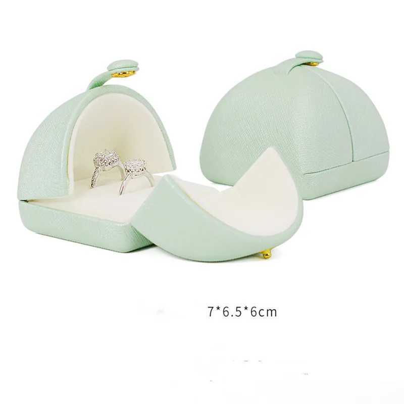 1 pink/blue/green 7x6.5x6cm creative double mesh leather ring box for wedding candy gift and jewelry boxes W241019