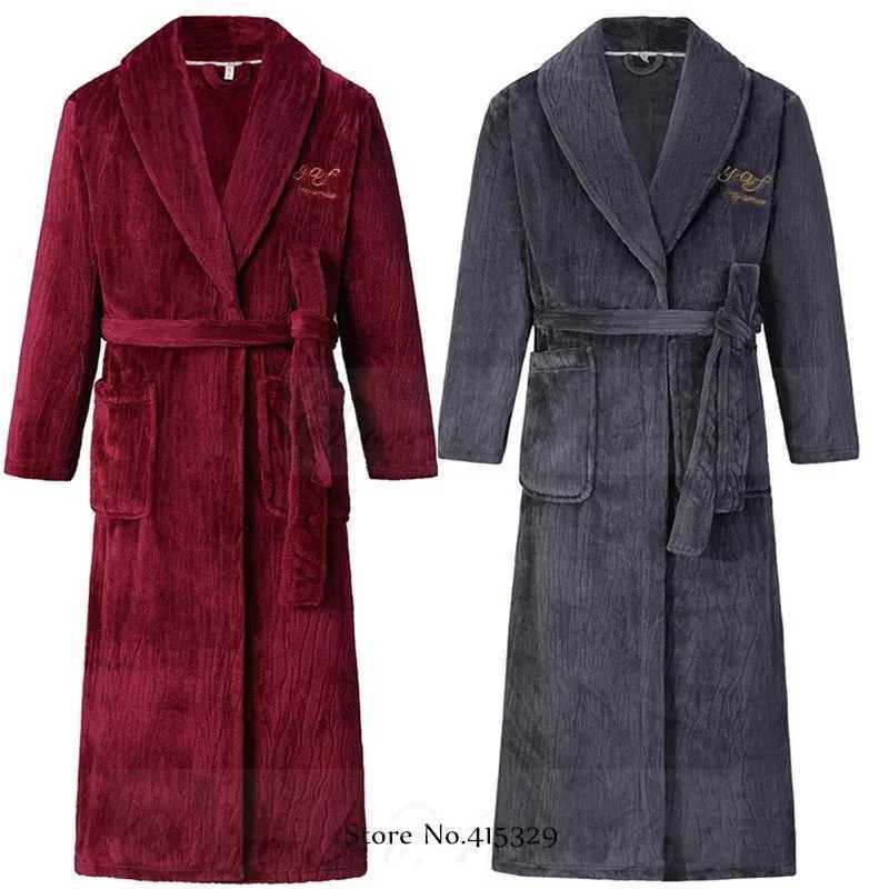 Winter Nightwear Kimono Bathrobe Gown PLUS SIZE Thick Flannel Long Robe Couple Sleepwear Home Clothes Coral Fleece LoungewearXJ241018