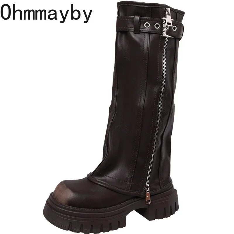 Short and chubby knee high boots for women fashionable womens side zipper knight boots 2024 autumn and winter womens shoes 241018